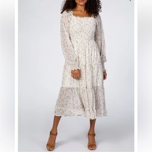 COPY - Peasant Dress Cream Floral Smocked Front &merci Size Medium Cottagecore